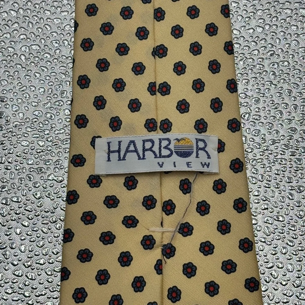 Harbor View Silk Blend Tie Yellow Micro Geometric Floral Pattern‎ Men's Necktie